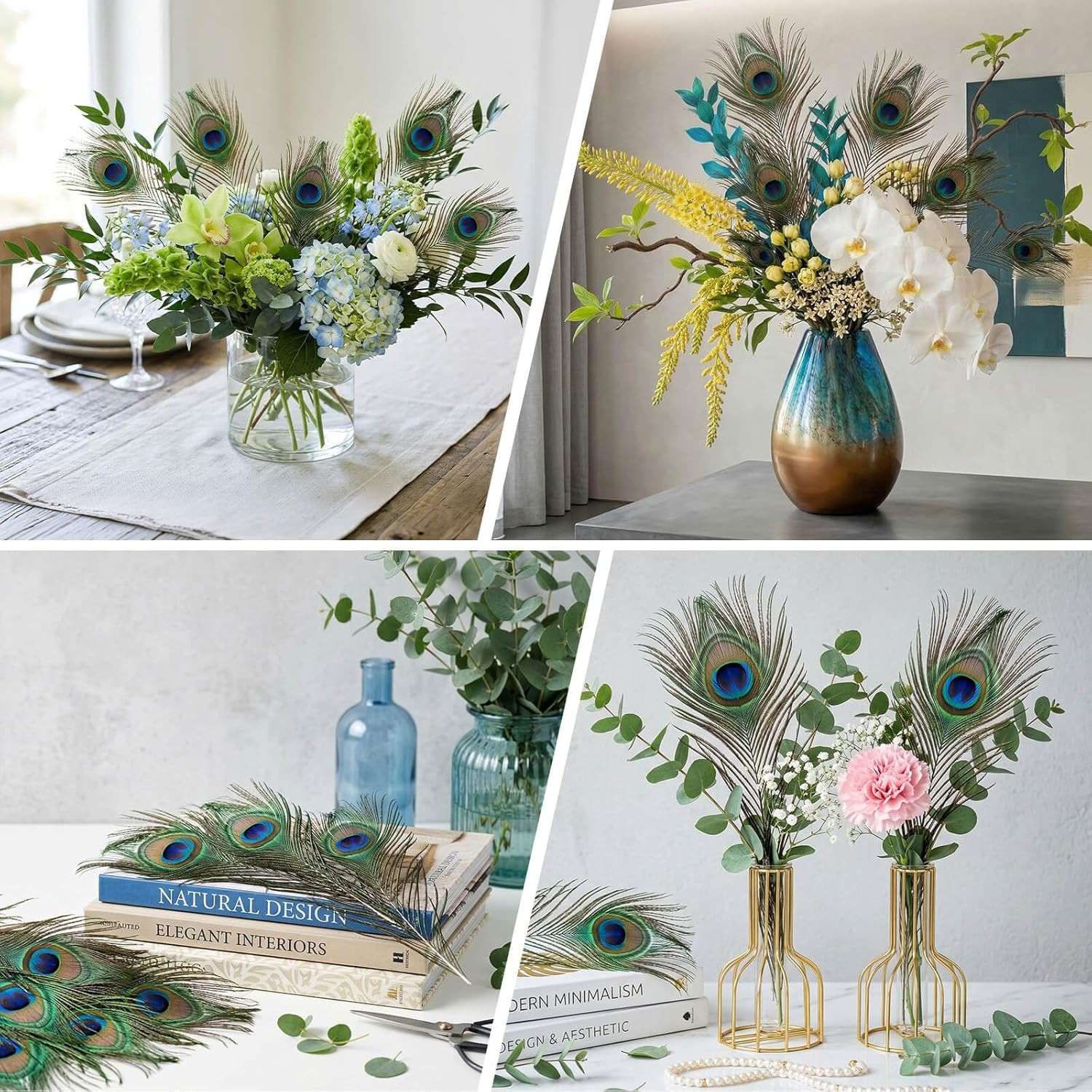10 Pcs Peacock Feathers in Bulk 16-18Inch Bulk for DIY Craft Vase