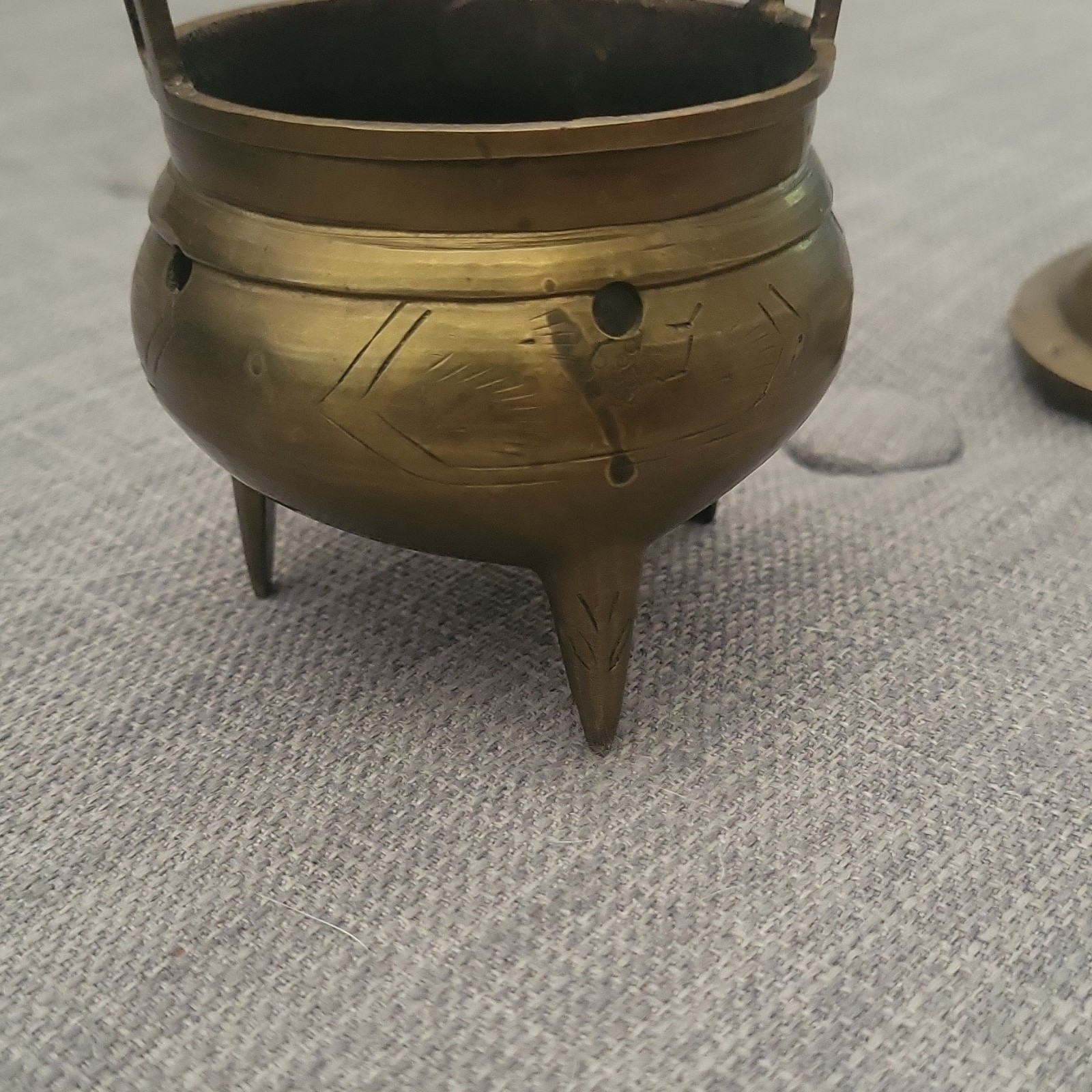 Chinese Brass Tripod Incense Burner Censer w/ Lid, Stamped “CHINA”