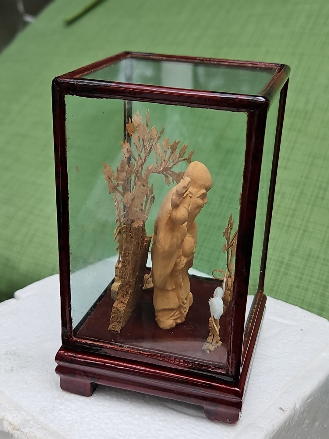 Chinese Cork Diorama Asian Crane Trees Vintage Art Carved Shou Xing Longevity 5″