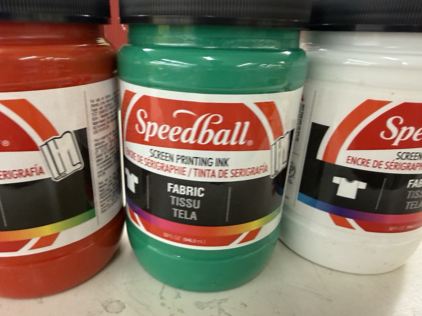 Speedball Fabric Screen Printing Ink 32oz-LOT OF 5-blue, Yellow, Red, Green, Wht