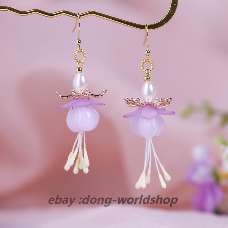 Chinese Coloured Glaze/Pearl Flower Gild Tibetan Style Fashion Earbob Earrings