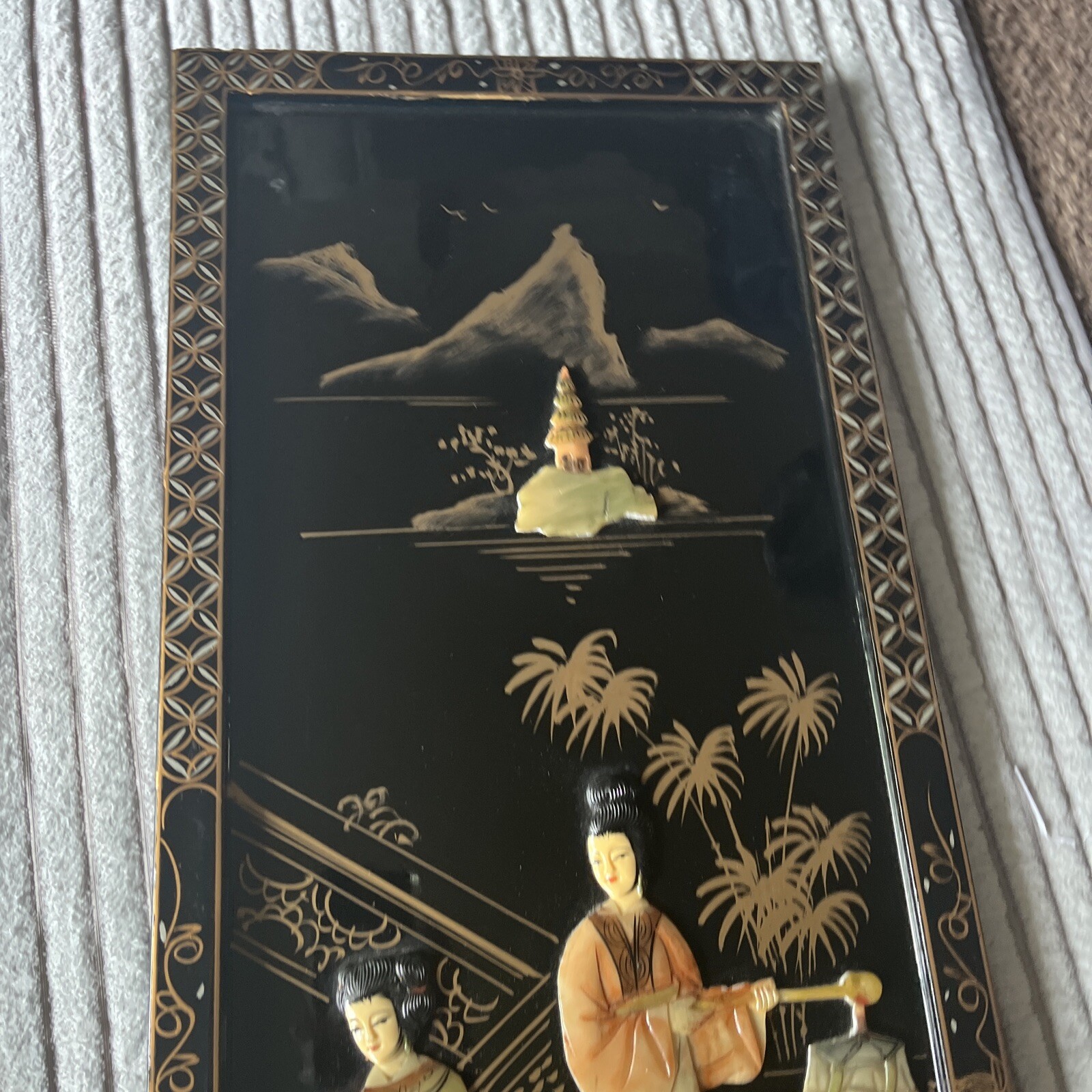 4 Asian/Oriental Hanging Wall Panels Mother Of Pearl Black Lacquer 36”X12” (READ