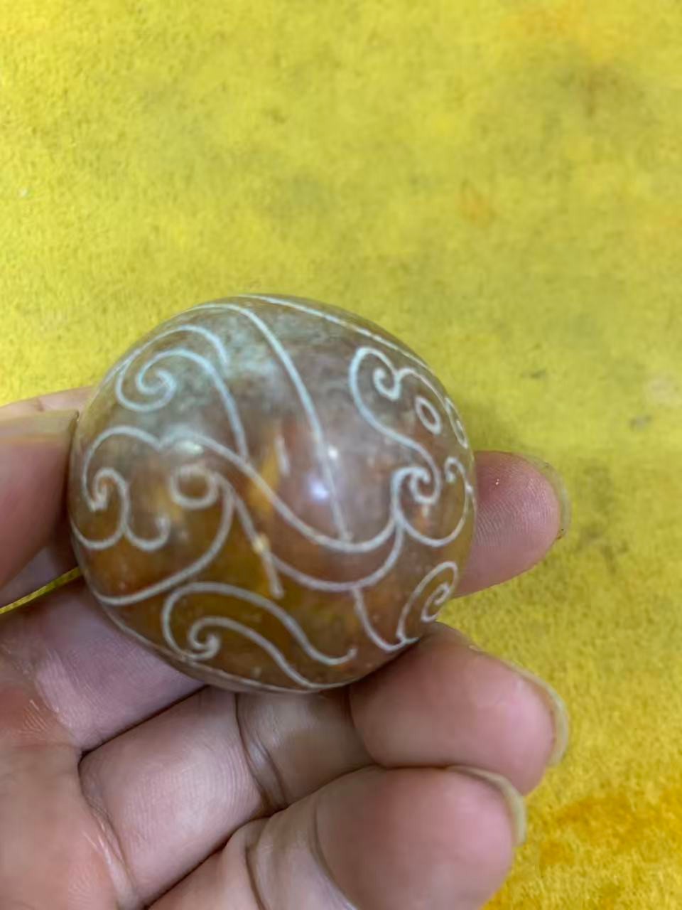 Excellent Rare Large Chinese Old Jade Hand Carved *Dragon/Phoenix* 40mm Bead