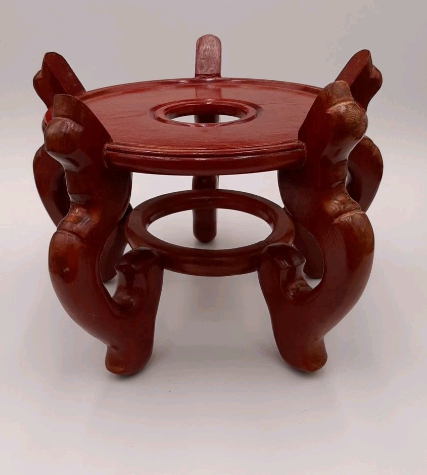 Vintage Chinese Wood Pedestal Stand For Koi Fish Pot Large 8.5in Plant Stand