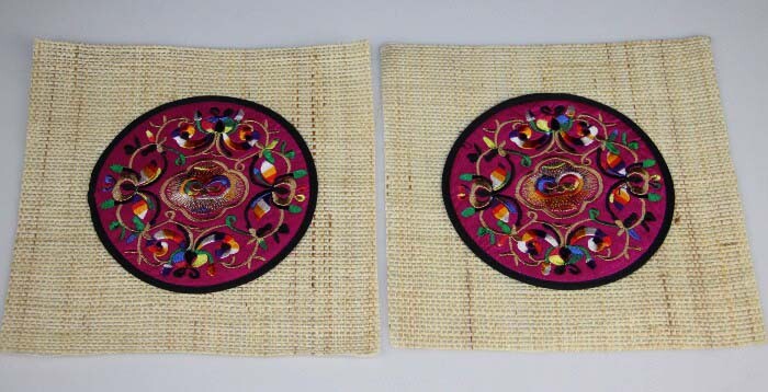 Tribal exotic chinese machine embroidery table mat flower(pair)