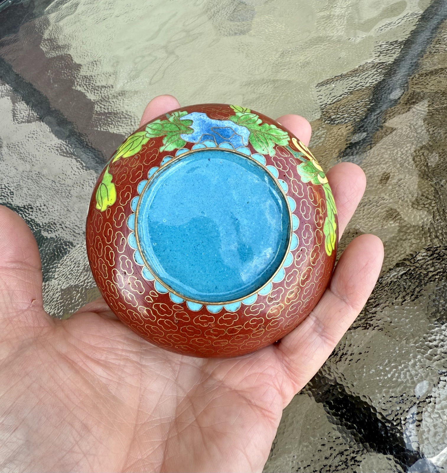 Vintage Chinese Asian Floral Cloisonné Enamel Brass Ashtray Beautiful Colors