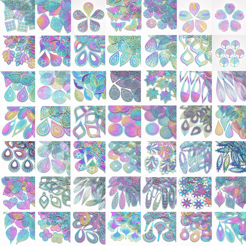 50pc Multi-Color 201 Stainless Steel Pendants Charms Etched Metal Embellishments