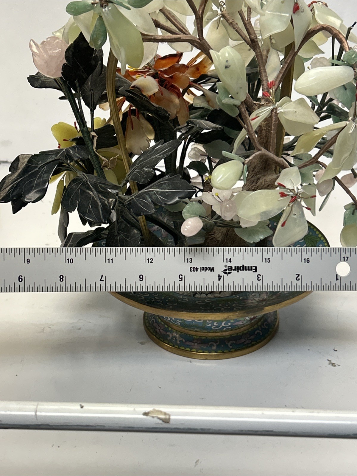MID CENTURY CARVED JADE AGATE BONSAI FLOWER TREE Very Beautiful