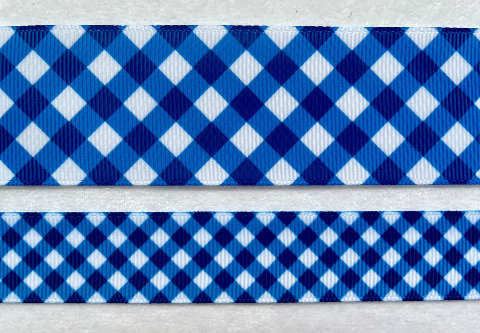 Blue white diagonal check plaid Inspired Grosgrain ribbon 5/8″ 7/8″ 1.5″ preppy