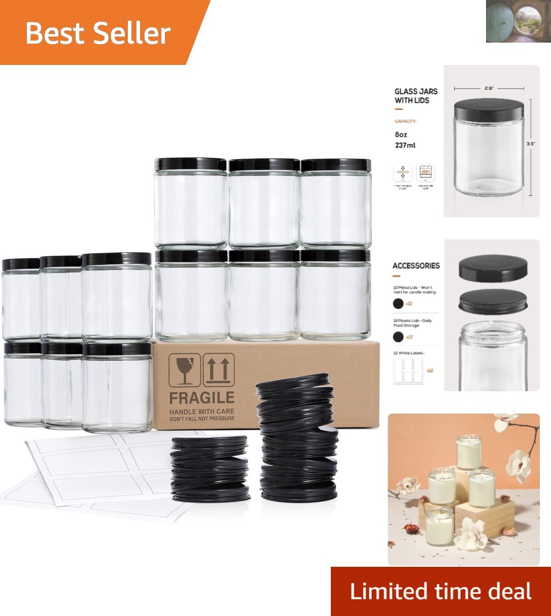Elegant 12 Pack 8 OZ Clear Candle Jars with Lids – Perfect for Storage & Crafts