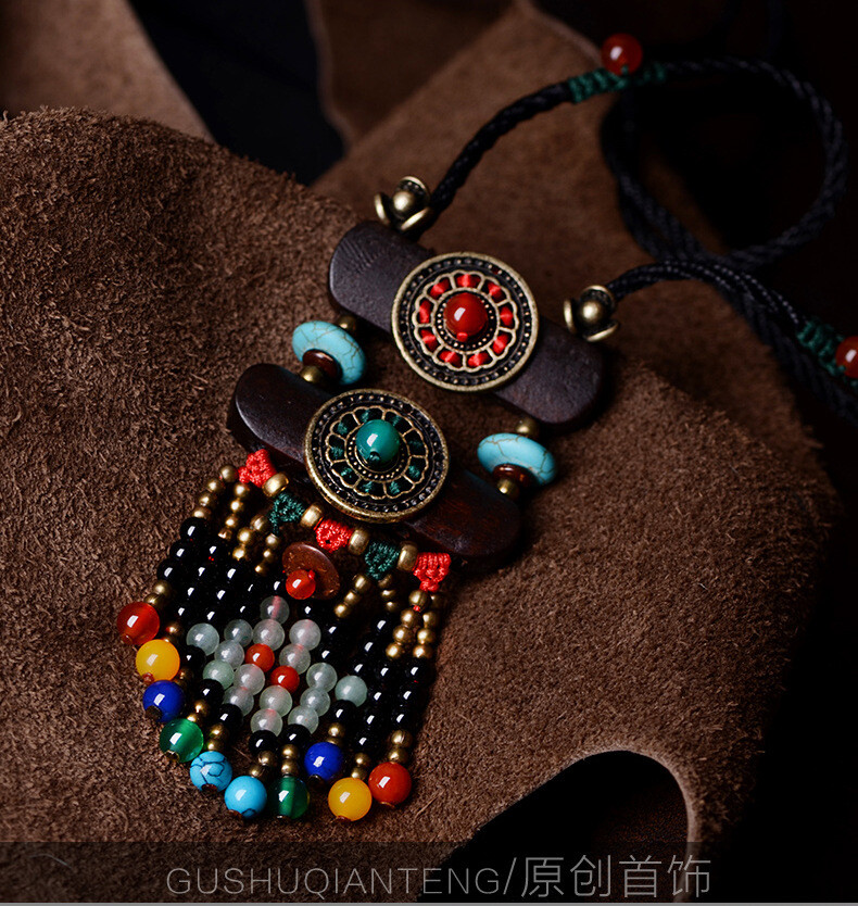 China Dongling Jade/Agate/Alloy Tassels Tibetan Style Exquisite Fashion Pendant