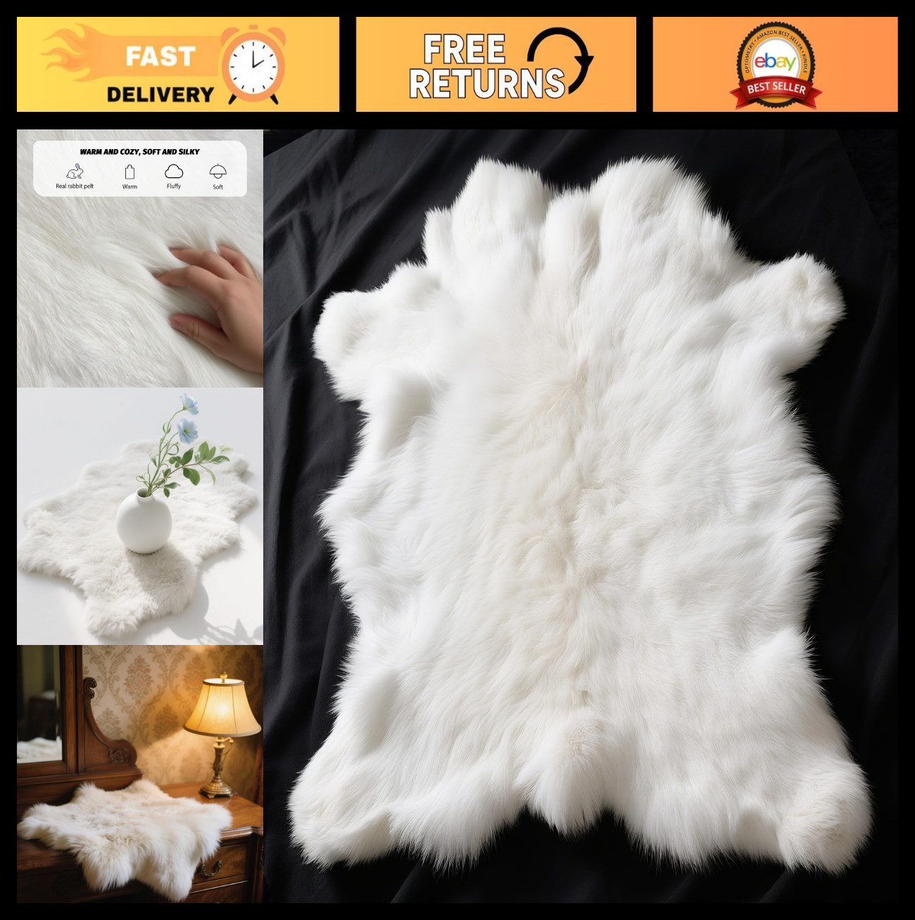 Ethically Sourced Rabbit Skin Fur Pelt 12″x14″ Tanned Hide for DIY Crafts & Déco