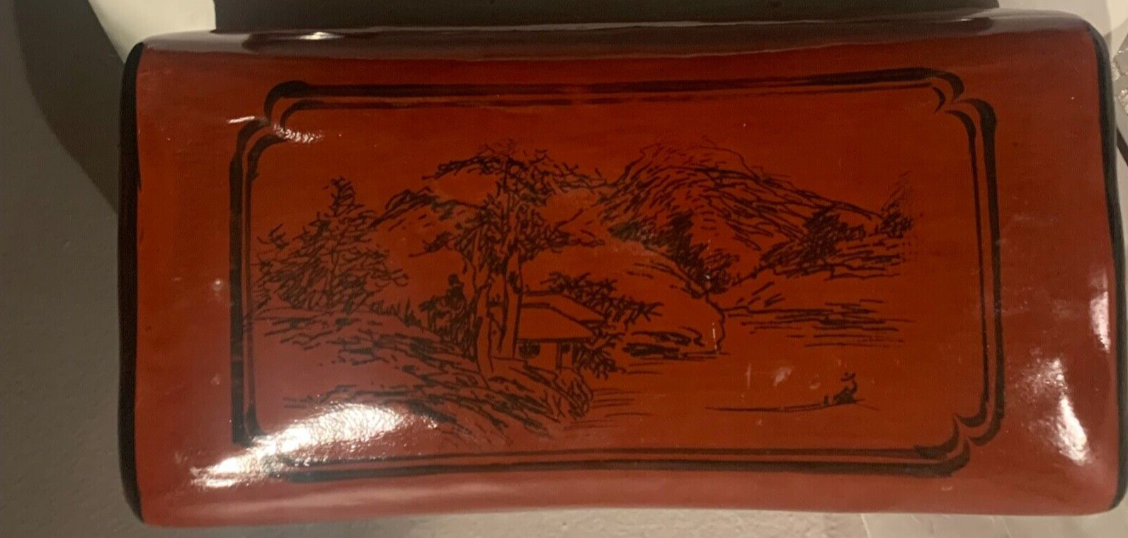 VTG Chinese Lacquered Leather Opium Pillow , Size is 10 1/2″ x 5″ x 3.75″