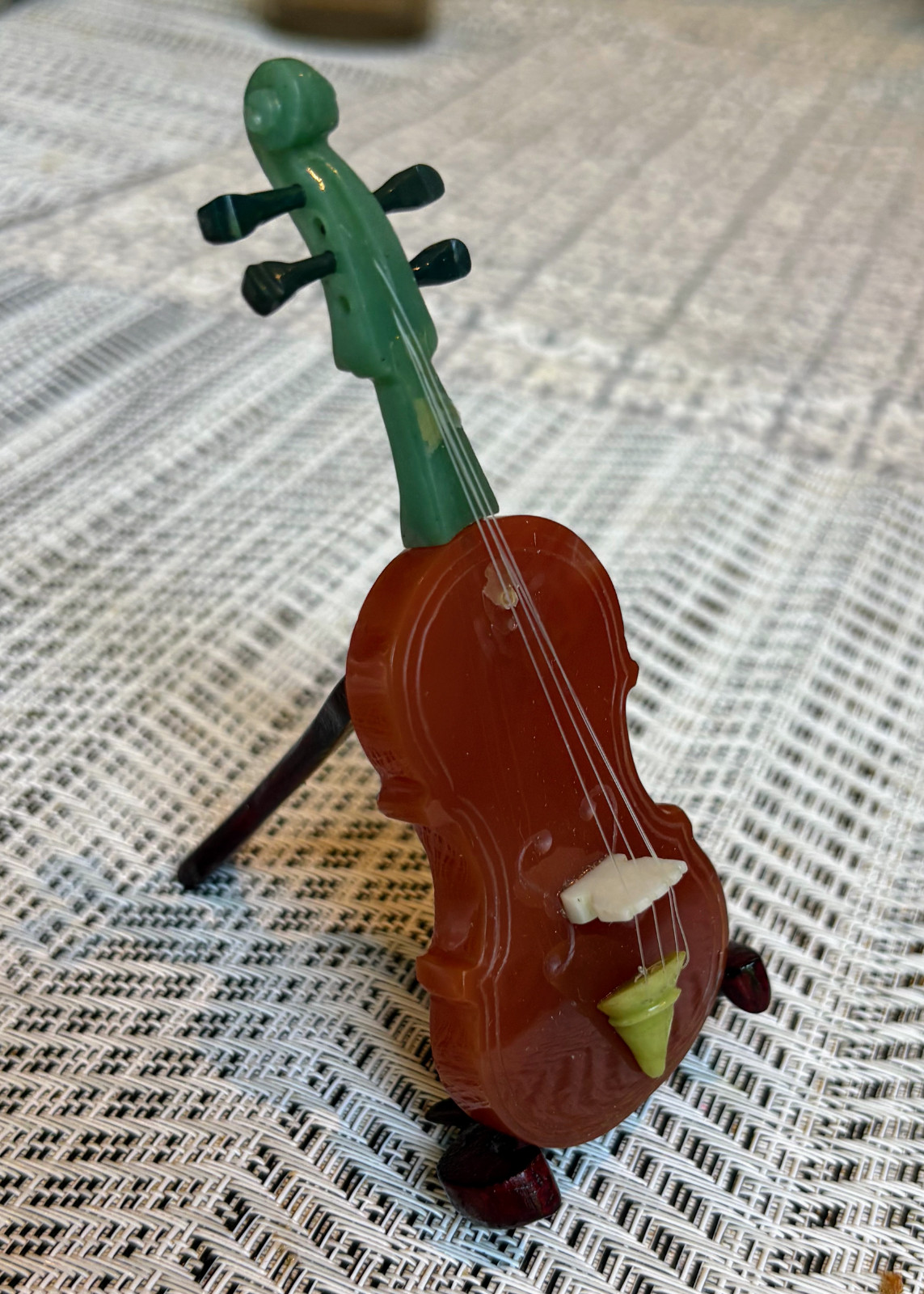 Vintage Semi Precious Jade & Agate Miniature Musical Instrument & Stand