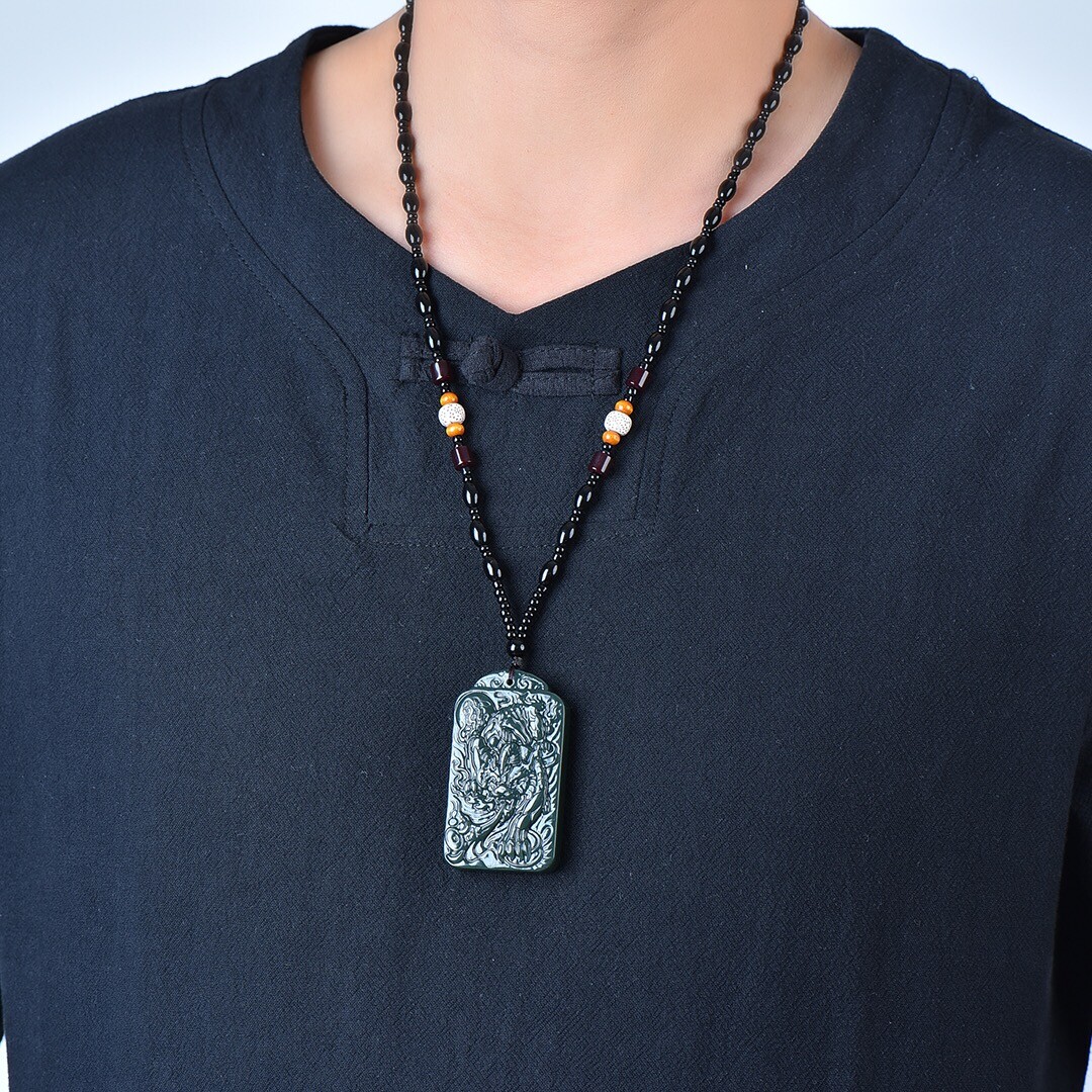 Chinese Hetian Gray Jade Hand Carving Auspicious Beast Pixiu Wealth Pendant