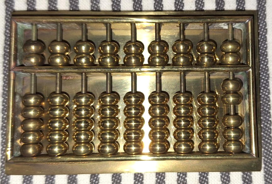 NIB VTG SMITHSONIAN INSTITUTION SOLID BRASS CHINESE ABACUS 3.5″ PAPERWEIGHT