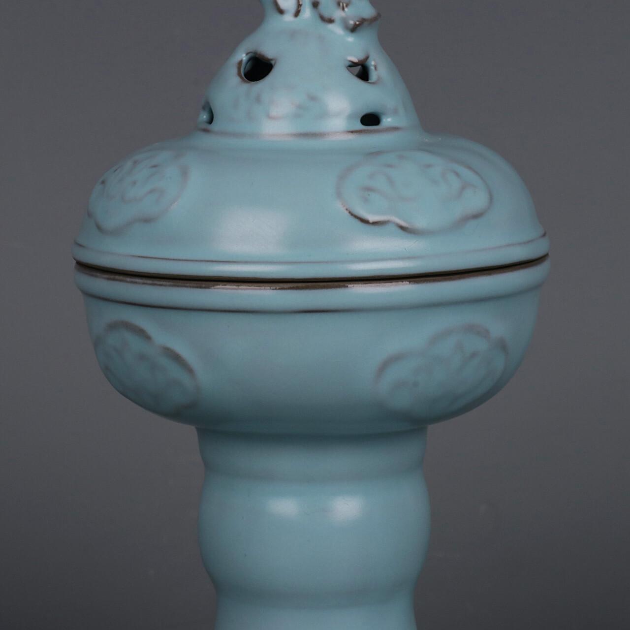 7.5″ Good Chinese Song Porcelain Ru Kiln Animal Foo Fu Dog Lion Incense Burner