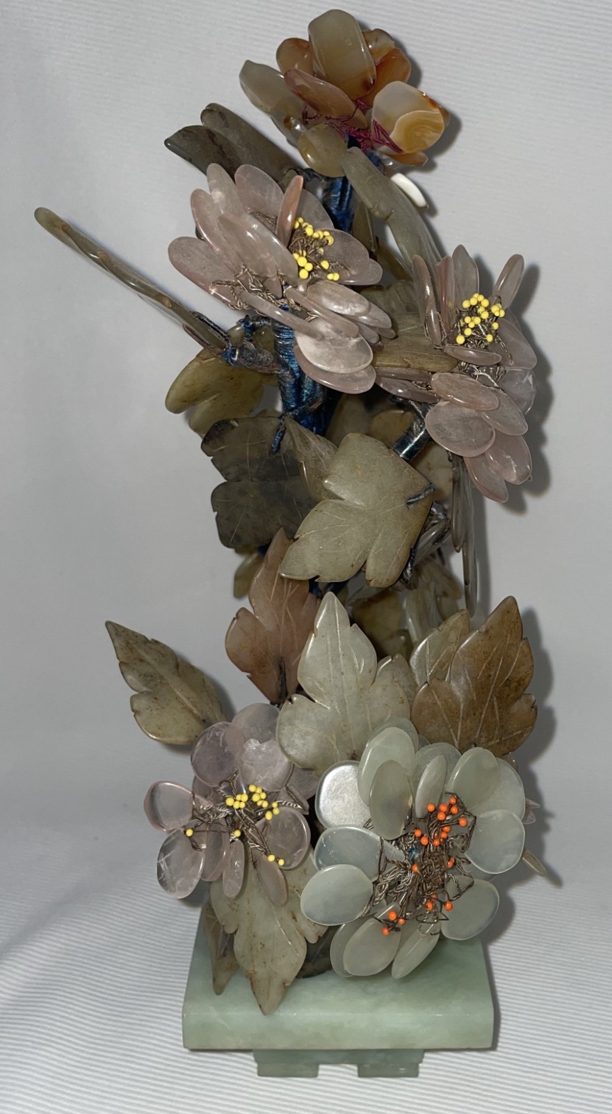 Vtg Chinese Jade Hard Stone Flowering Plant Or Bonsai Home Decor 13 Inches High