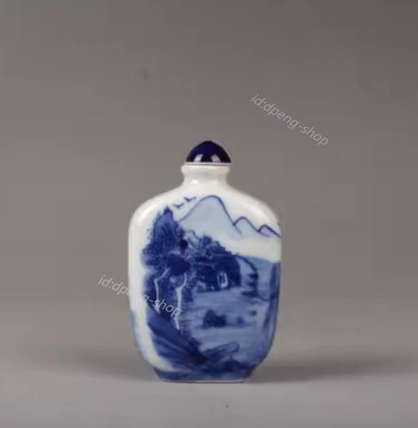 3.1″ China Qing blue-and-white Porcelain Mountain Water Scenery Snuff Bottle