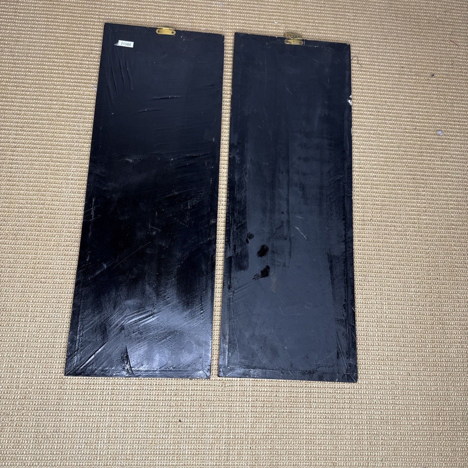 Vintage Oriental Asian Wall Panels Black Lacquer Raised Flowers Birds Set 2