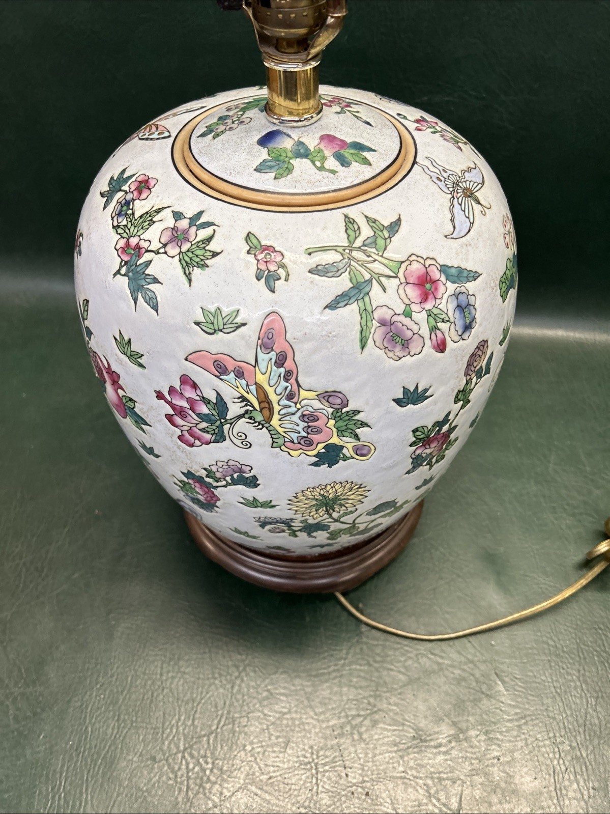 Vintage Large Chinese Famille Rose Ginger jar Lamp – Butterflies & Flowers 29″