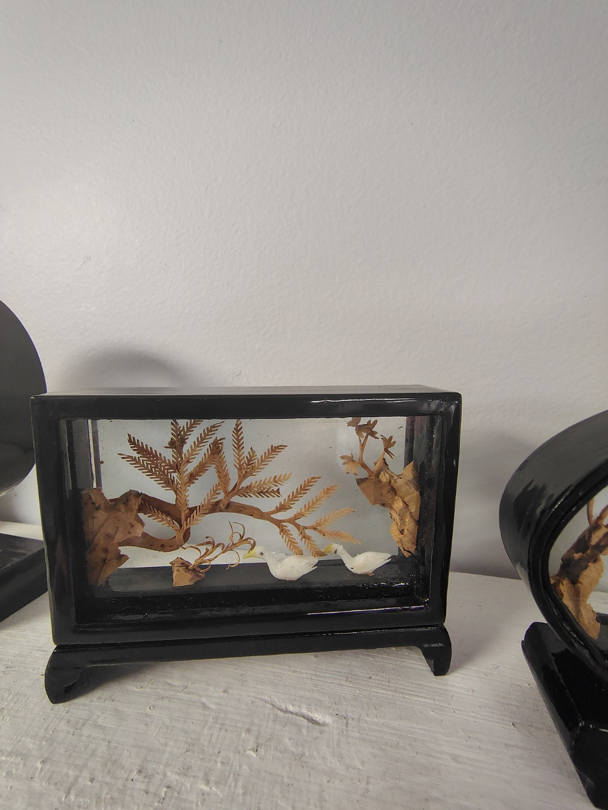 6 Vintage Chinese Cork Carving Art Dioramas 3.75″ H