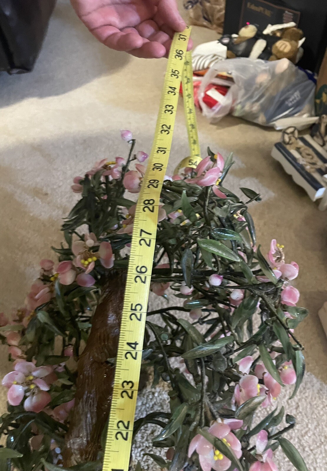 Vintage Large Chinese Jade Stone Glass Bonsai Flower Tree Rare!!!￼ .