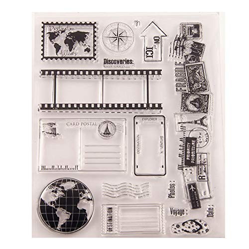Travel Postage Clear Stamps Silicone Stamp Cards with Sentiments, Journey Roa…