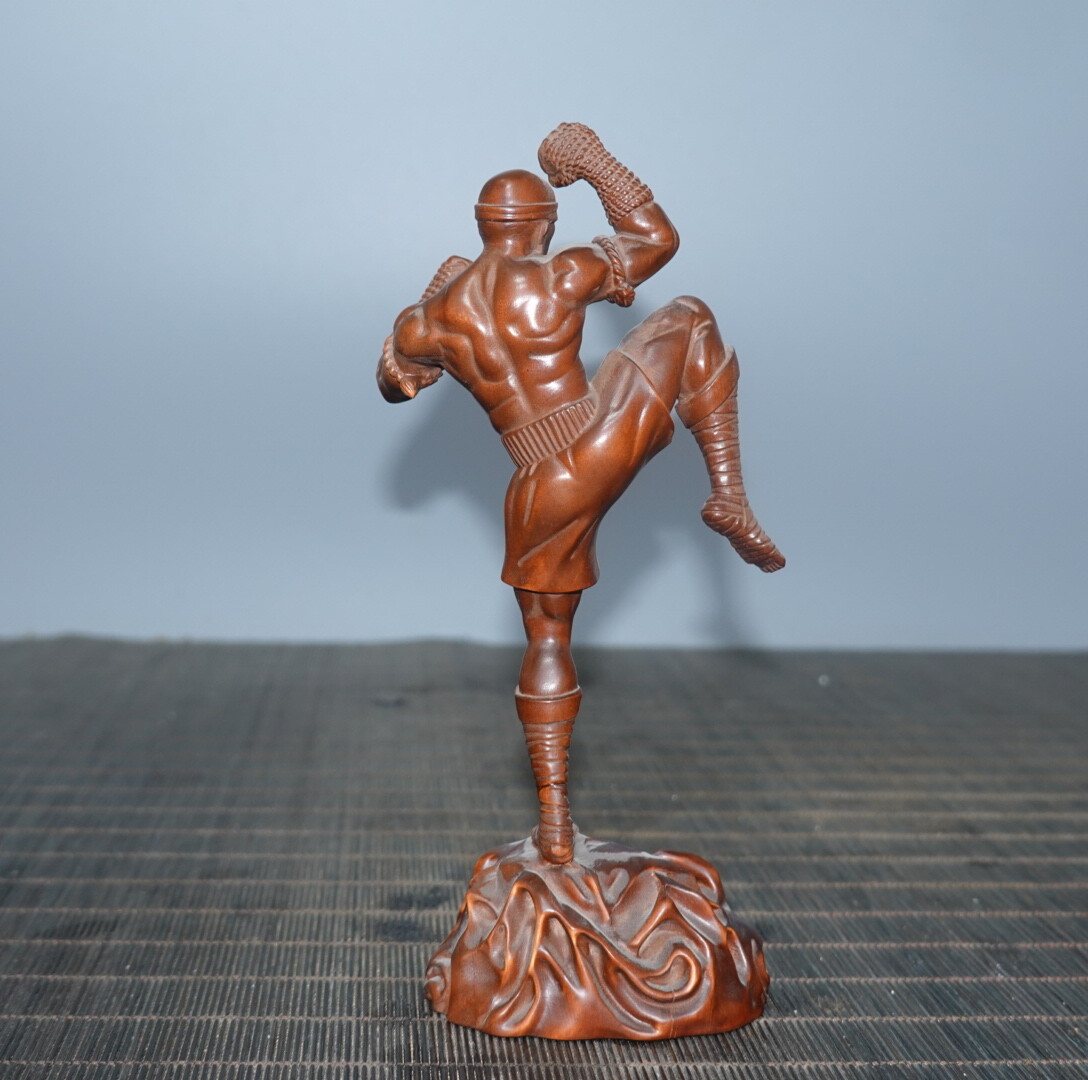 6.3″ Collect Chinese Box-wood Carving Blind Monk Stand Statue
