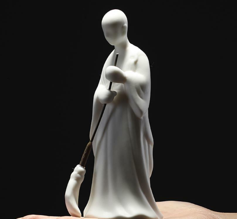 6.2″ Chinese White Porcelain Ceramics Sweep Floor Buddhist Monk Statue Statues