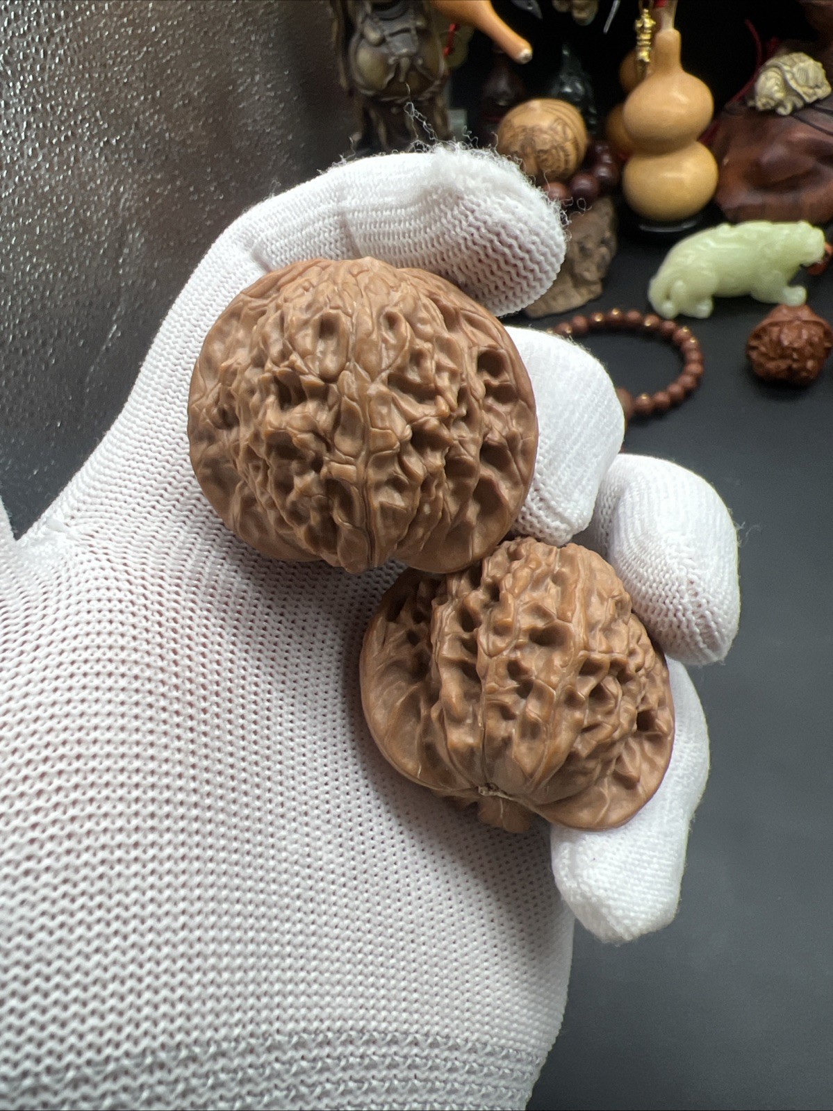 Pair of Match Chinese Health Walnut 40×39×36mm精配文玩核桃～磨盘