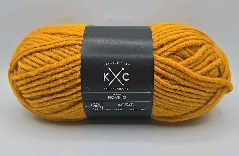 K & C Luxe Craft Roving Yarn 100% Wool 100g/3.5oz 115yds/105m Mustard Bulky #5