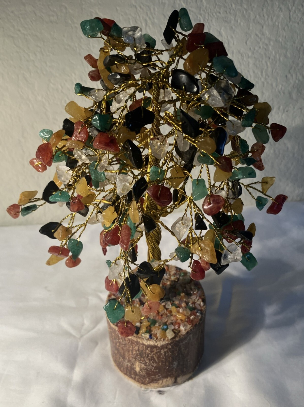 Handmade Multicolor Jade Bonsai Tree Wood Base 9″ x 5″