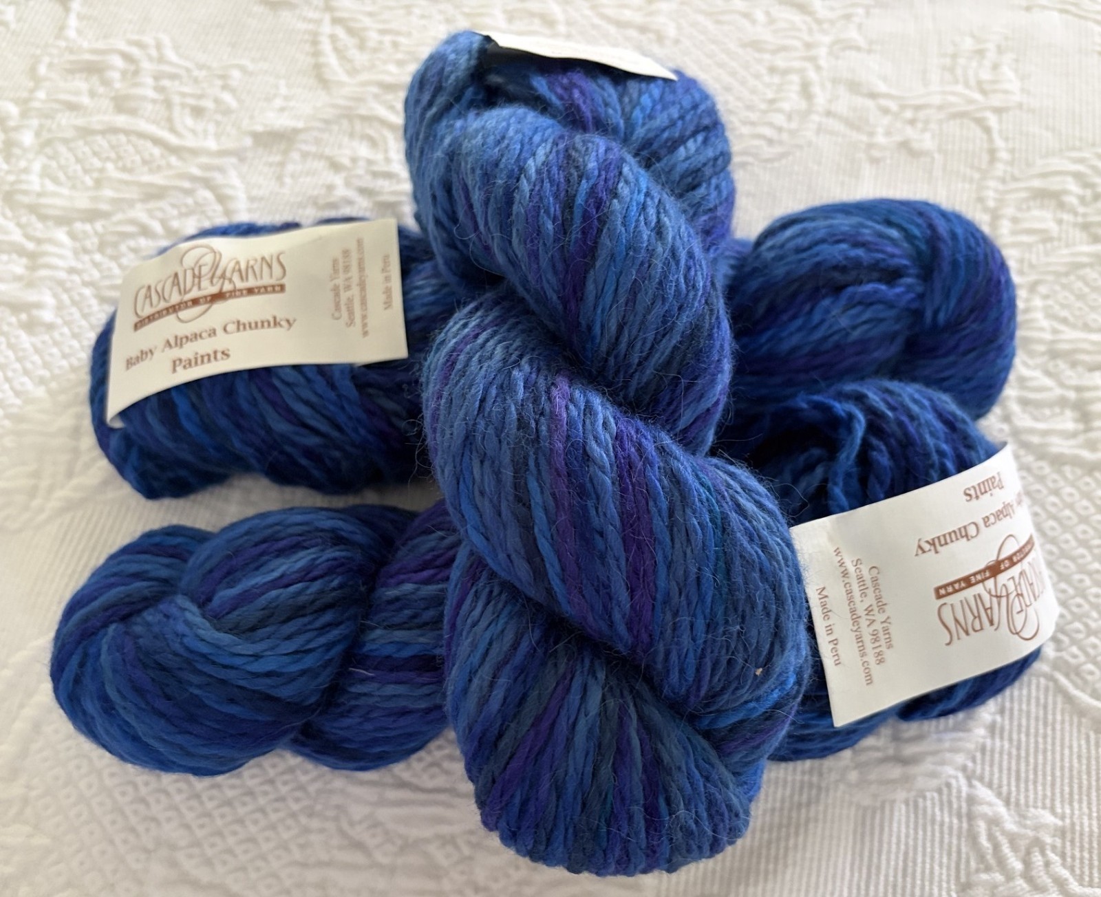 Cascade Yarns Paints Blue Purple #9825 100% Baby Alpaca Chunky 3 Hanks 324 yds