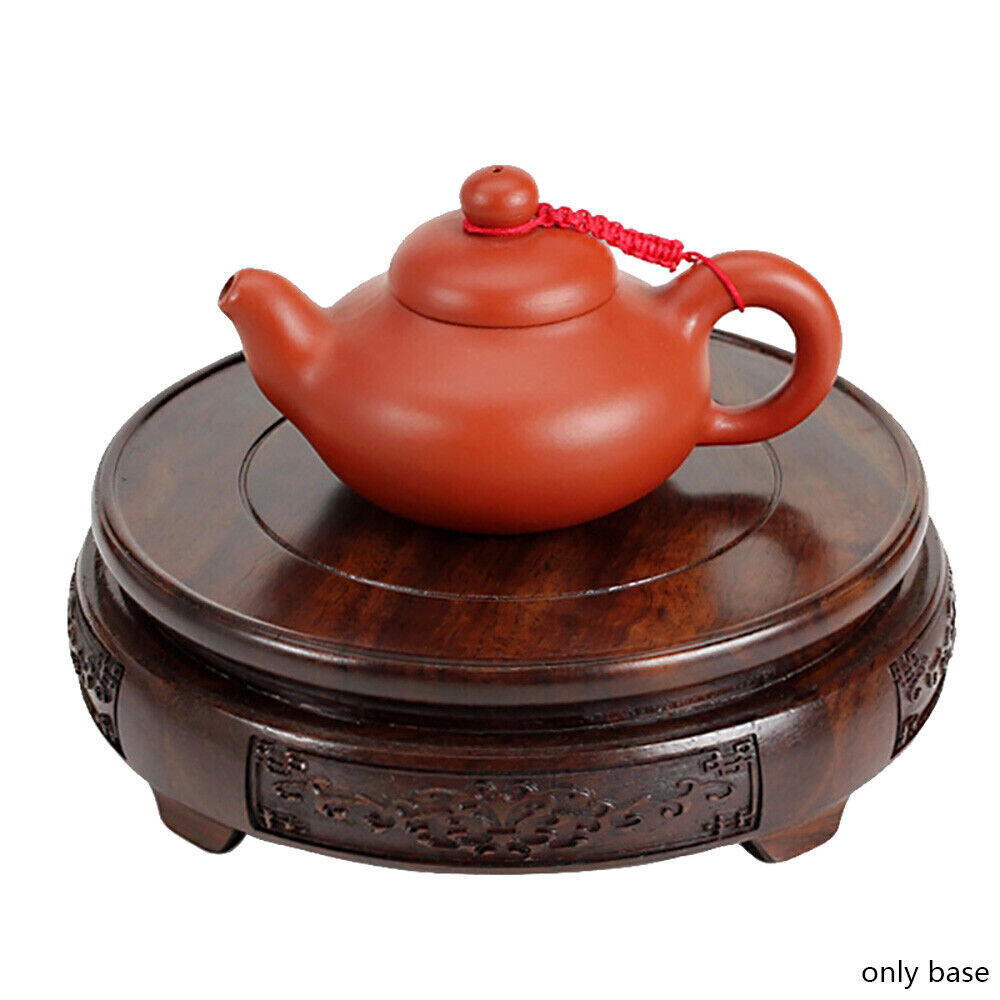 Chinese Wooden Display Stand Hand Carved Round Pedestal Bonsai Teapot Vase Base