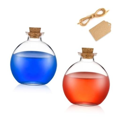 2 pack Glass Potion Bottles with Corks 5oz Empty Spherical Jars for DIY Small