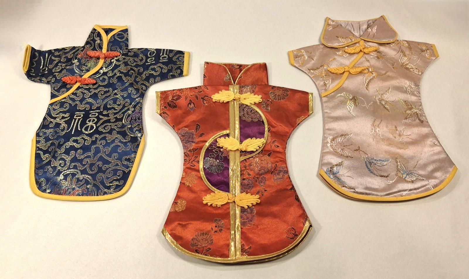 Vintage Chinese Silk Brocade Mini Robe Set of 3 Asian Decor Garment Display