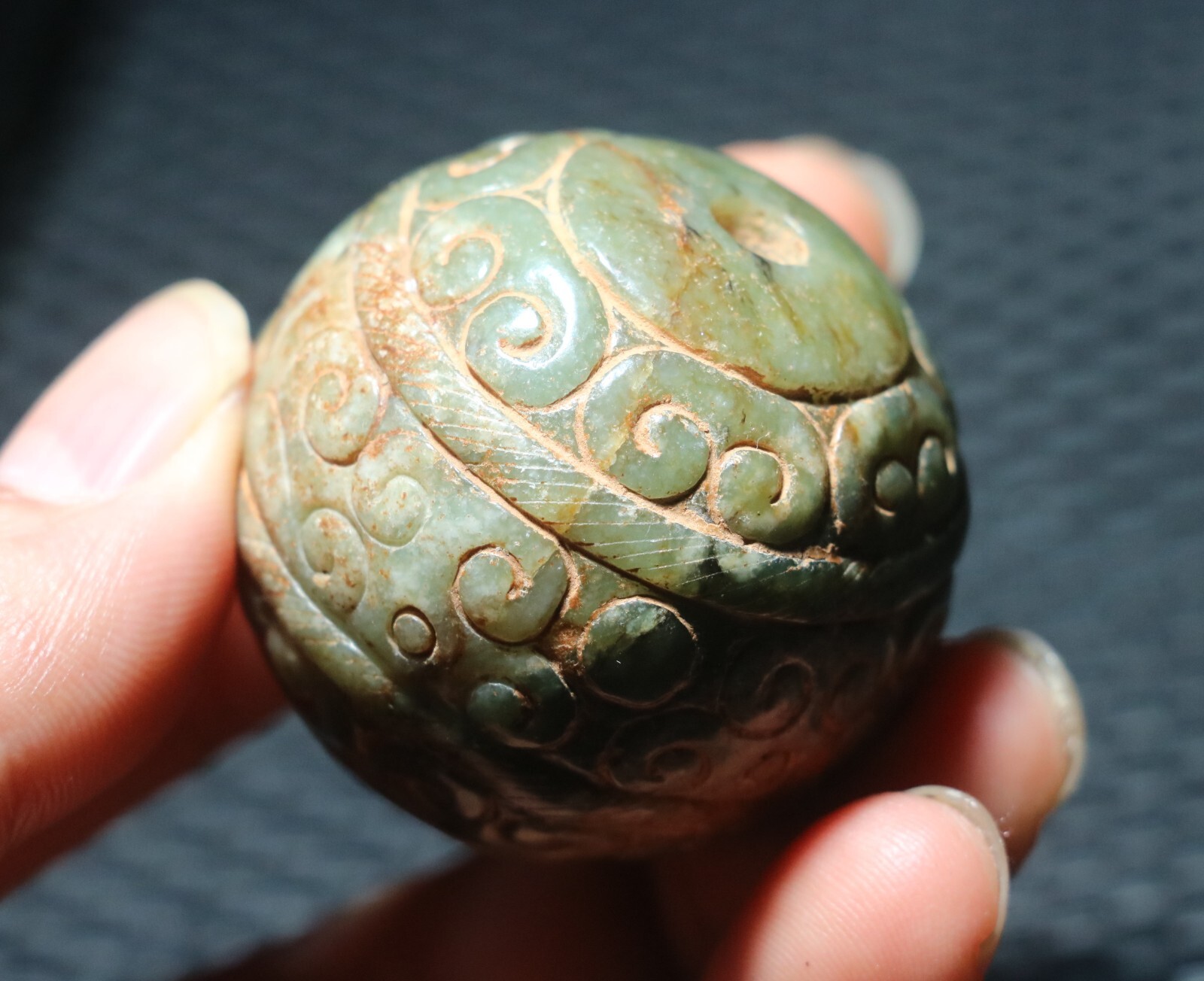 Exquisite Chinese Hetian Old JADE Linking Fortune Large Ball Sphere 40MM Amulet