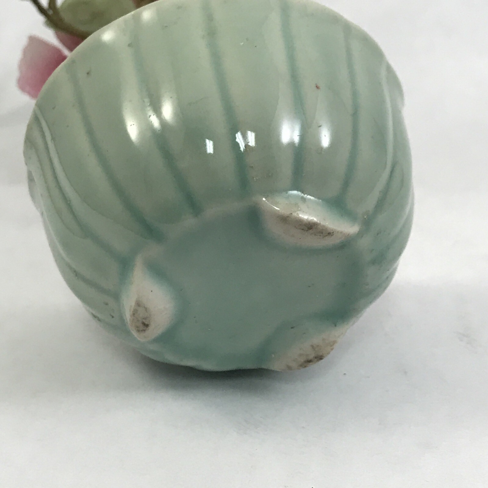 Pink Flower Decorative Asian Style Jade Glass Flowers Bonsai Plant Celadon Pot