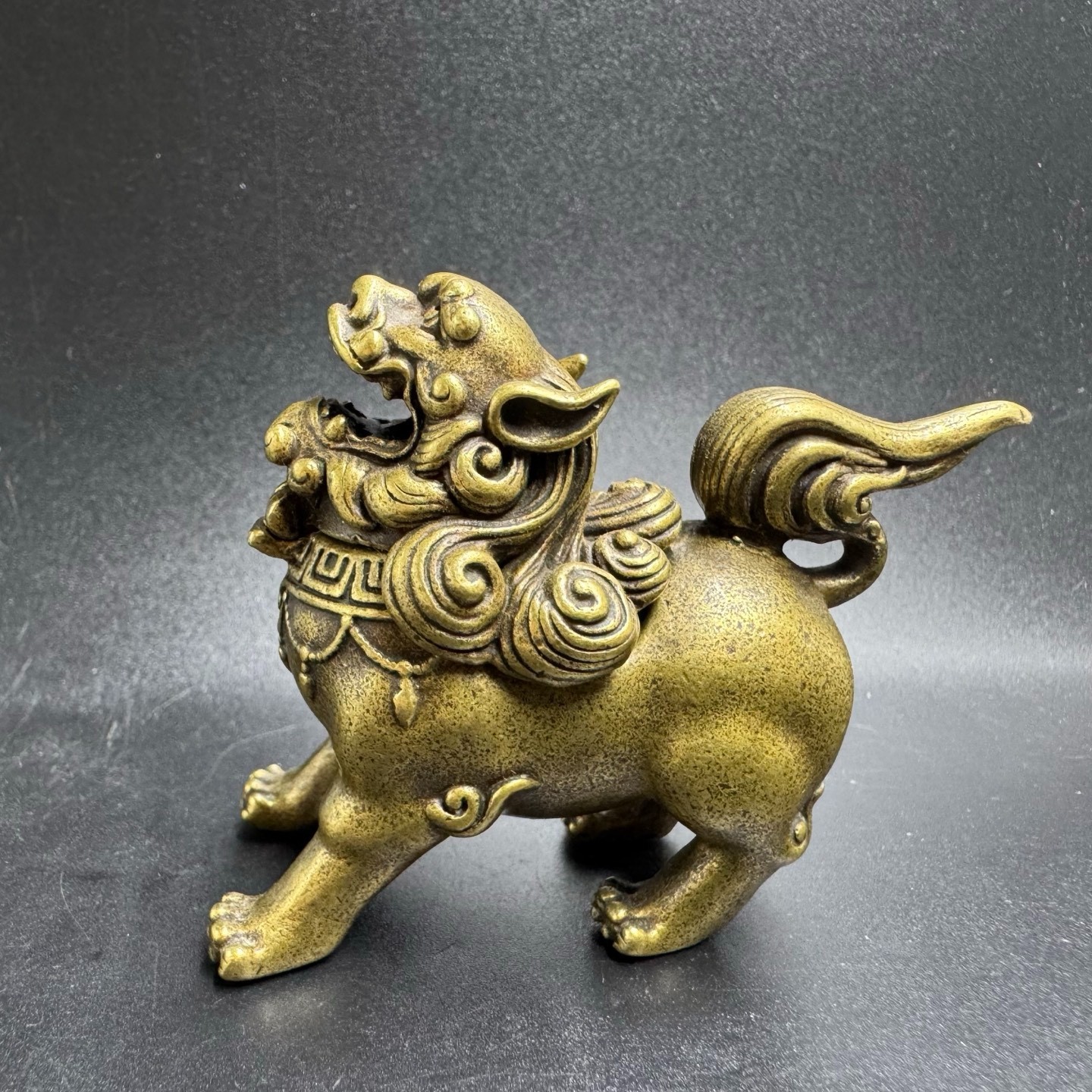 Vintage Brass Qilin Incense Burner Mini Kylin Censer Feng Shui Wealth Ornament