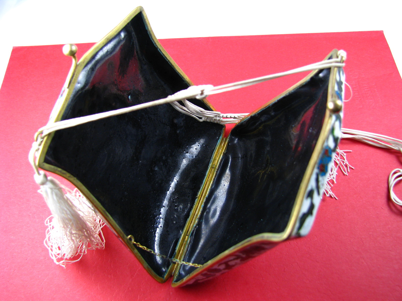 CHINESE CLOISONNE ENAMEL BRASS PURSE HANDBAG CHAMPLEVE ENAMEL Asia China c1900’s