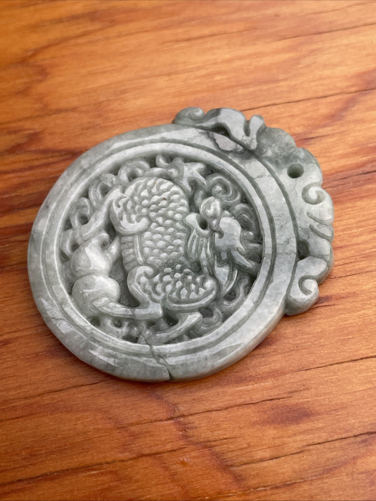 Pair Nephrite Jade Pendants Qilin & Foo Dog Ancient Style Carved Translucent MCM