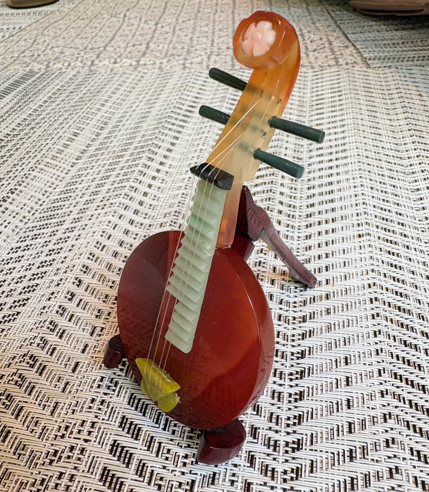 Vintage Semi Precious Jade & Agate Miniature Musical Instrument & Stand