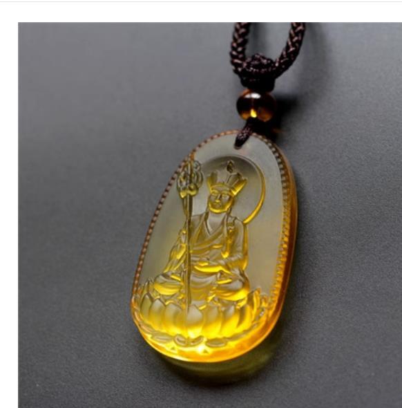 Chinese Yellow Coloured Glaze Carving Buddhism Sit Ksitigarbha Buddha Pendant