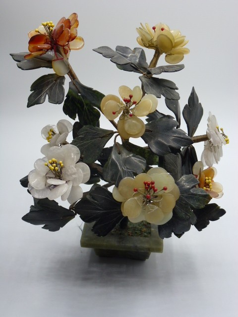 VTG Gorgeous Multicolor Asian Chinese Jade Flower Plant in Jade Pot vintage