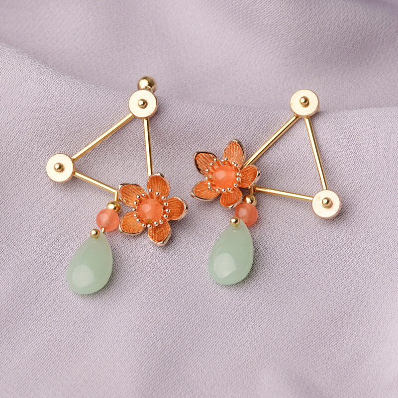 Chinese Colour Stone/Coloured Glaze/Gild Tibetan Style Vogue Earbob Earrings
