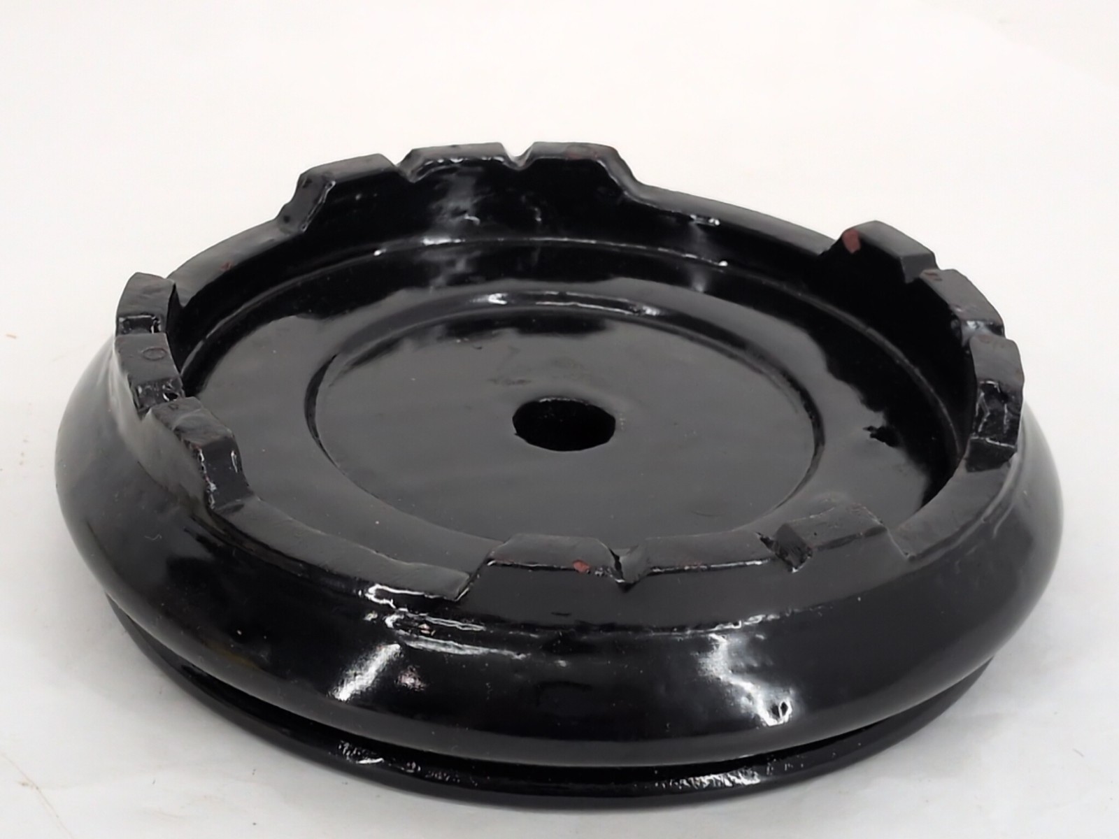 Vintage Chinese 20th c. Carved Black Lacquer Round Wooden Wood Stand Fits 6″