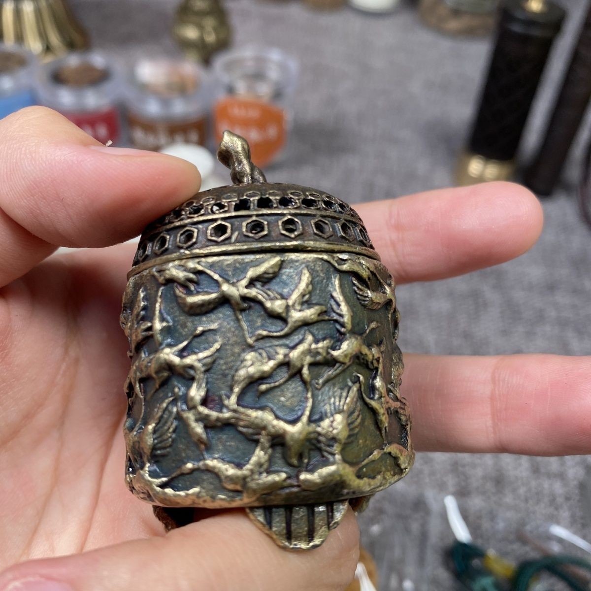 Bronze Alloy Crane Incense Burner Vintage Antique Style Censer Desktop Decor