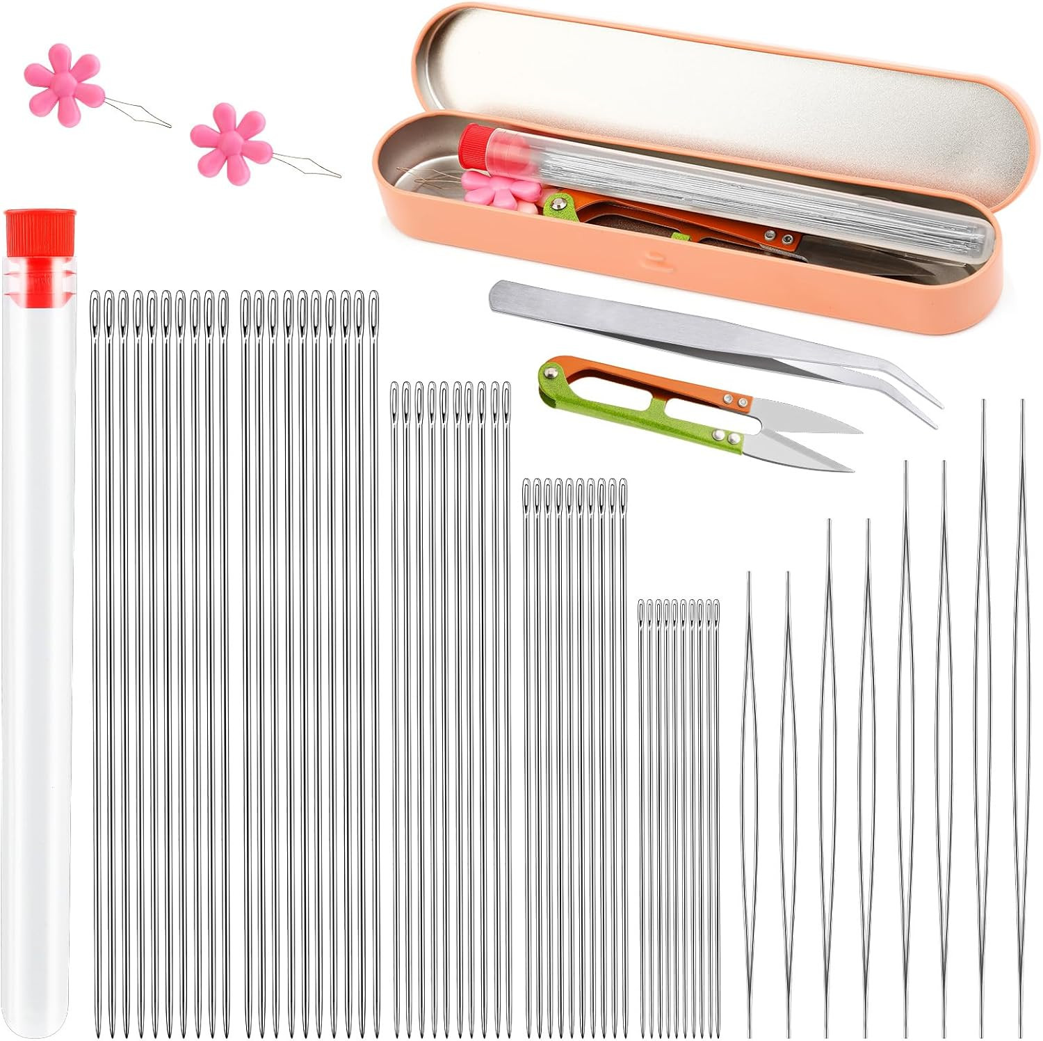 58PCS Beading Needles Jewelry Making Big Eye Stainless Steel Craft Sewing DIY