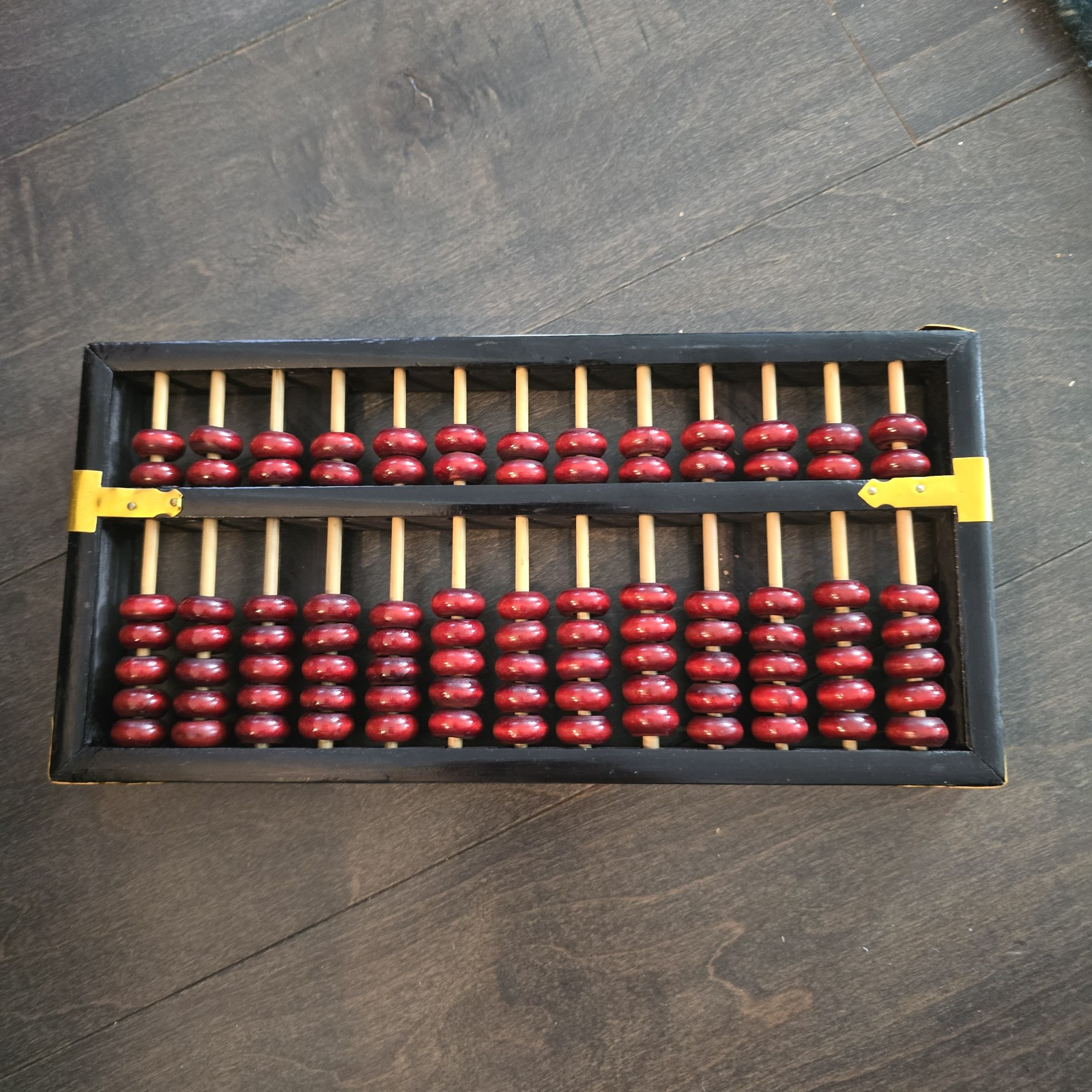 Original Vintage Chinese Wood Abacus Brass Book 13 Rows 91 Beads Huanghuali Rose